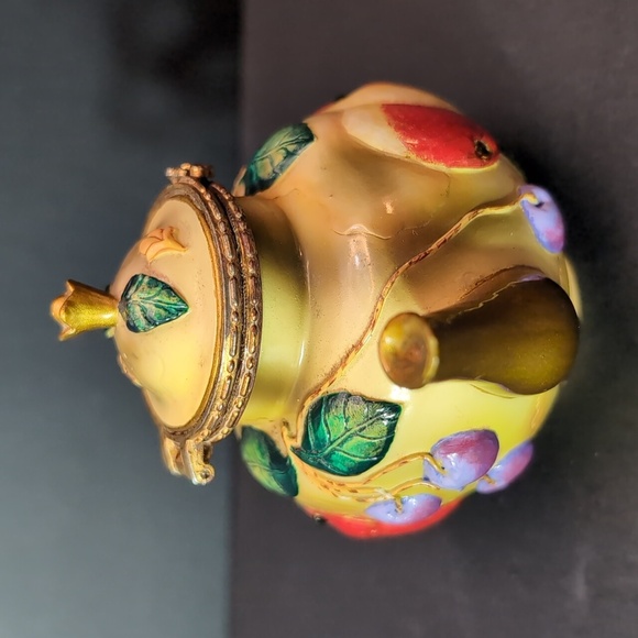Vintage Nini Royal Worcester Mini Teapot Trinket Box ,Gold with Fruit Design. - Picture 2 of 7